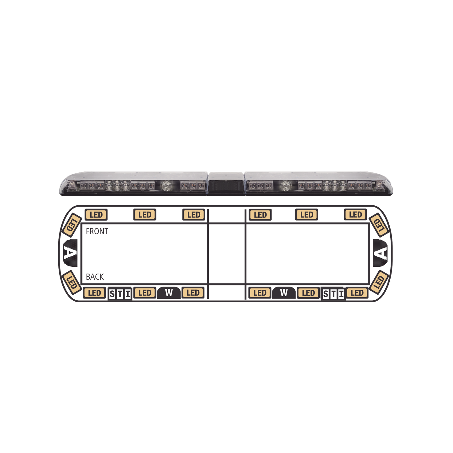 Torreta Ã¡mbar de 54" Vantage â„¢ 16 LED   2 luces de trabajo, 2 luces de callejÃ³n, 2 luces de freno, traseras y direccionales