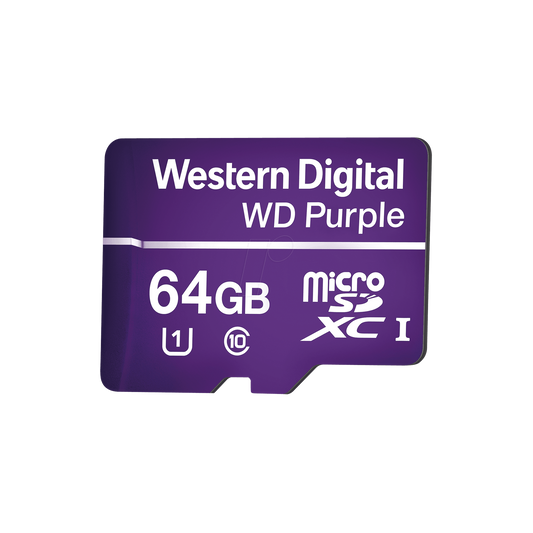 Memoria microSD de 64GB PURPLE, Especializada Para Videovigilancia, 10 VECES MAYOR DURACIÃ“N, 3 AÃ‘OS DE GARANTIA