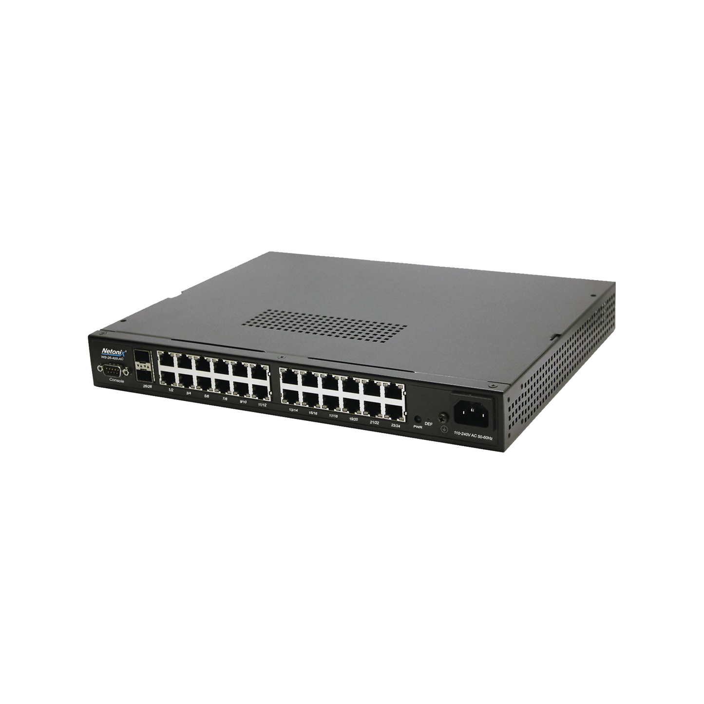 Switch WISP PoE Administrable de 26 puertos (24 PoE Gigabit + 2 SFP) 400W, entrada de 110/220 Vca