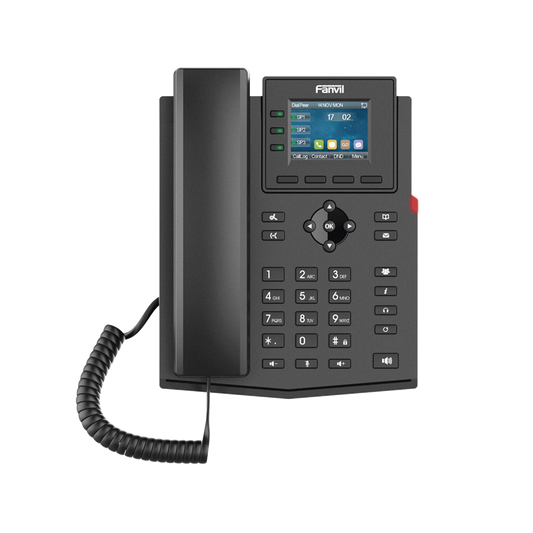 TelÃ©fono IP empresarial para 4 lÃ­neas SIP con pantalla LCD de 2.4 pulgadas a color, Opus y conferencia de 3 vÃ­as, PoE.