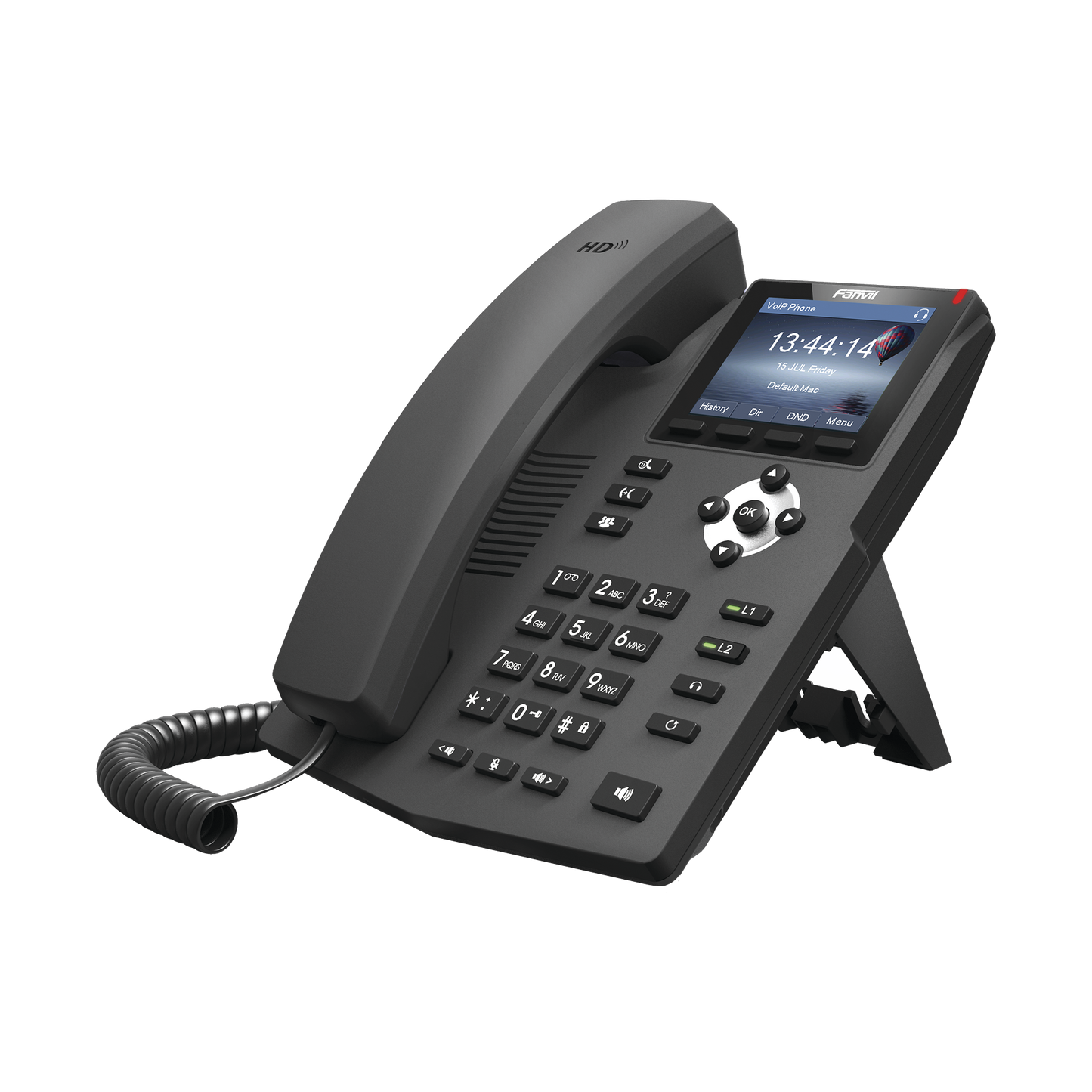 TelÃ©fono IP empresarial para 2 lineas SIP con pantalla LCD de 2.8 pulgadas a color, puertos Gigabit y conferencia de 3 vÃ­as, PoE