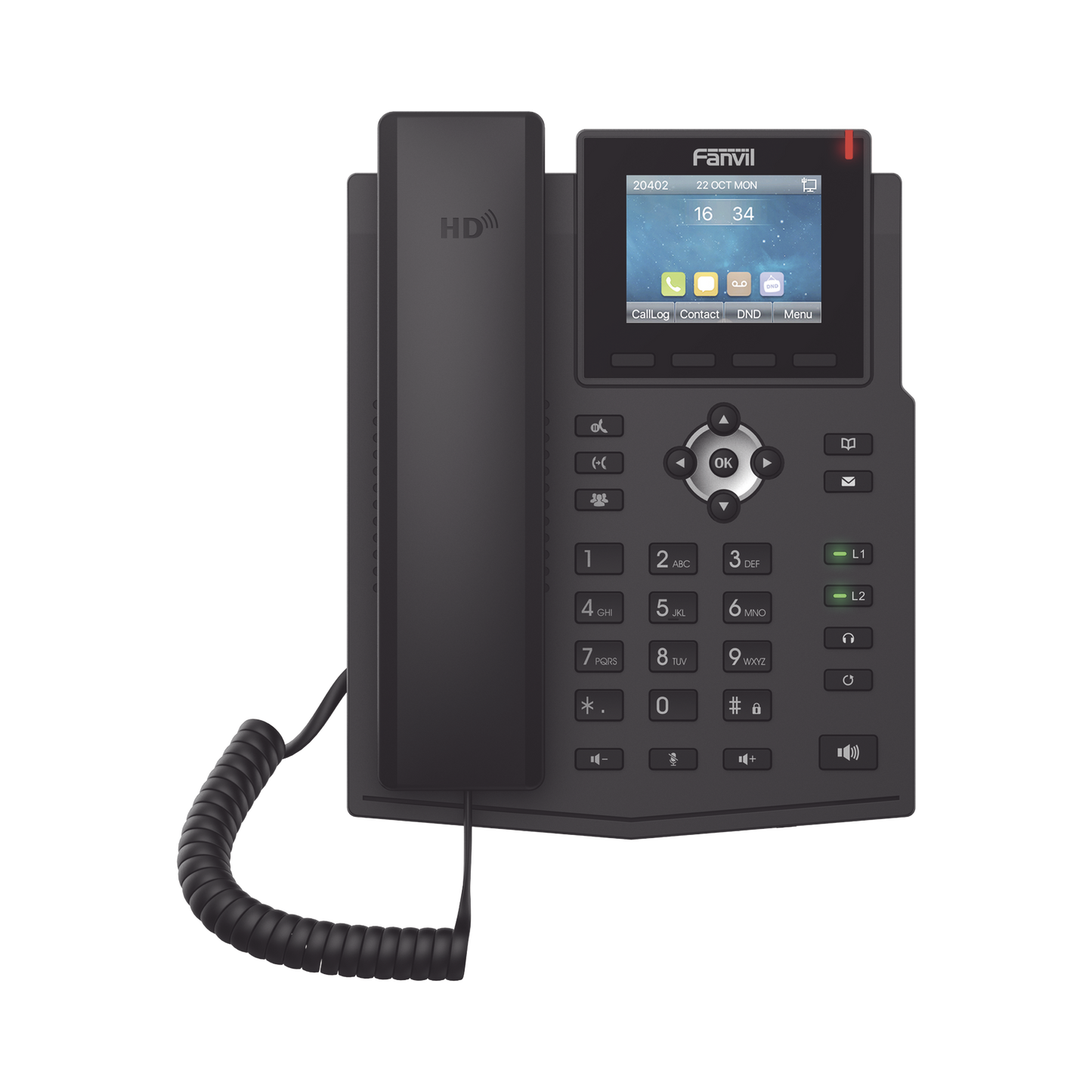 Teléfono IP empresarial para 4 líneas SIP con pantalla LCD de 2.8 pulgadas a color, puertos Gigabit, IPv6, Opus y conferencia de 3 vías, PoE