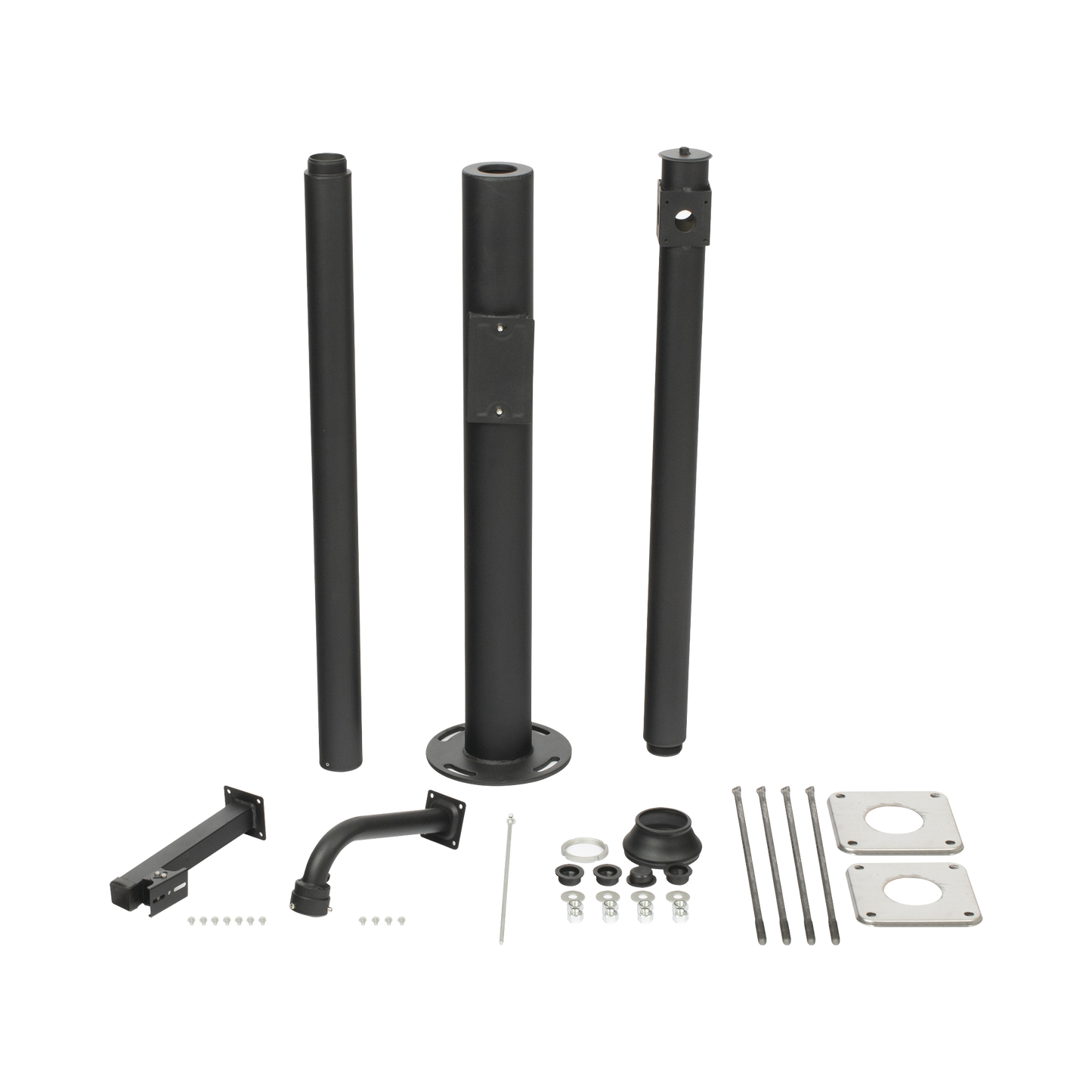 Poste Seccionado de 3 Metros / Especializado para la InstalaciÃ³n de Videovigilancia / Incluye Base de CimentaciÃ³n y Brazo para CÃ¡mara PTZ / Color Negro