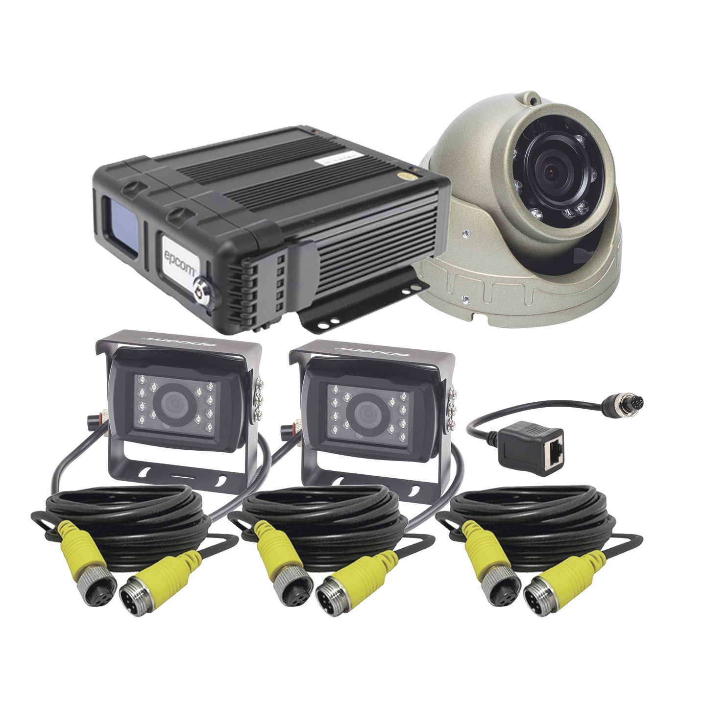 KIT DVR PARA VEHICULO /  INCLUYE /  CÃMARAS PARA INTERIOR /  CÃMARA PARA EXTERIOR, / 2MP AHD /  CABLES EXTENSORES / ADAPTADOR LAN.