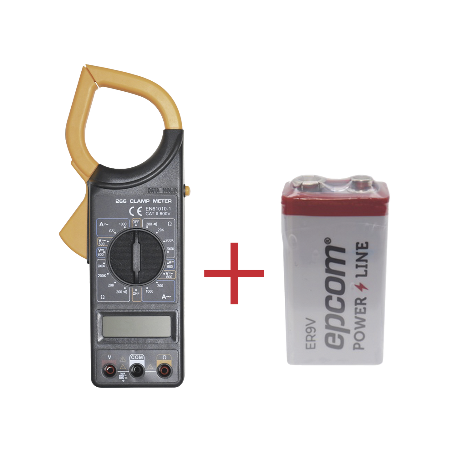 MultÃ­metro Digital de Gancho DT266 600 Vcc / Vca  CATII. Con pantalla LCD. Incluye BaterÃ­a ER-9V de 9V