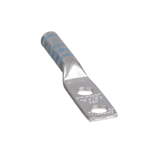 Terminal de CompresiÃ³n de Barril Largo, de Dos Orificios de 1/4, para Cable 6 AWG, Espacios Entre Orificios de 0.63in