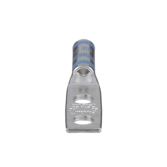 Terminal doble Ojillo de 1/4" para cable 6 AWG, Ã¡ngulo recto, Espacio entre Orificios 16mm.