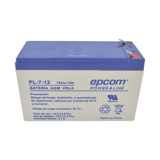 BaterÃ­a 12 Vcc / 7 Ah / UL / TecnologÃ­a AGM-VRLA / Para uso en equipo electrÃ³nico Alarmas de intrusiÃ³n / Incendio/ Control de acceso / Video Vigilancia / Terminales F1 / Cargador recomendado CHR-80.
