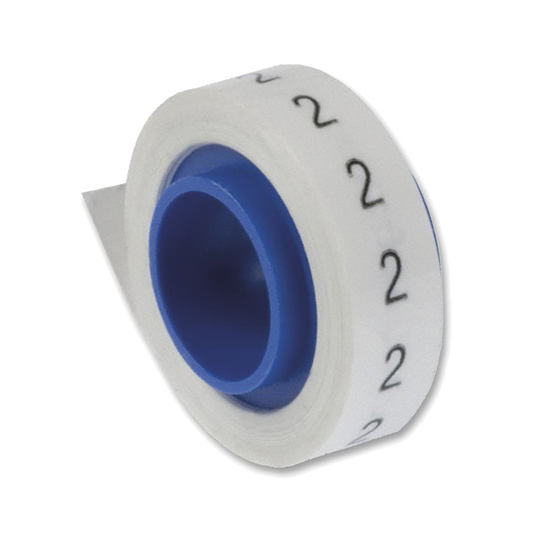 Rollo de Etiquetas Marcadoras, Pre-Impresos con el NÃºmero 2, de 2.4 metros, Color Blanco