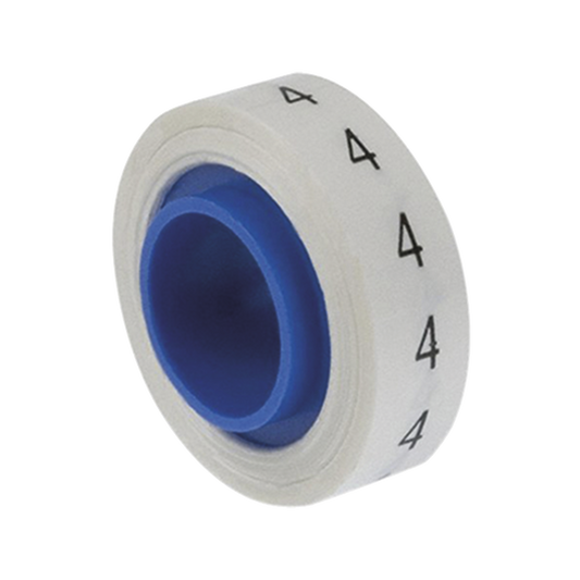 Rollo de Etiquetas Marcadoras, Pre-Impresos con el NÃºmero 4, de 2.4 metros, Color Blanco