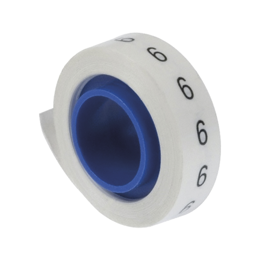 Rollo de Etiquetas Marcadoras, Pre-Impresos con el NÃºmero 6, de 2.4 metros, Color Blanco