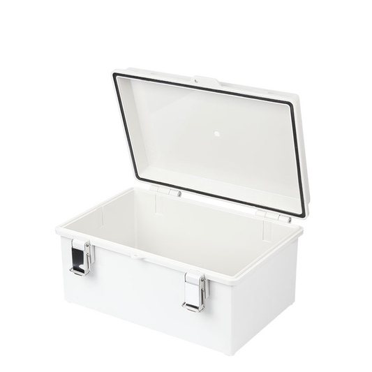 Gabinete de PlÃ¡stico ABS, Uso en Intemperie IP66 (190 x 290 x 140 mm) cierre por broche Inoxidable.